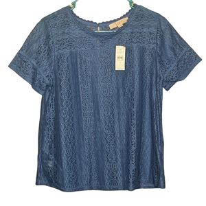NWT Loft Blue Lace Short Sleeve Top